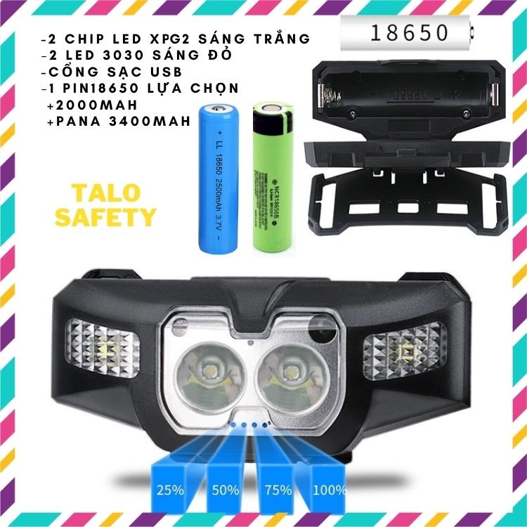 Đèn pin đeo đầu mini siêu sáng XPG2, pin sạc 18650 linh hoạt thay thế