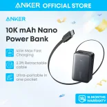 Anker Nano Power Bank, 10,000mAh Portable Charger with 2.3 ft InstaCord Retractable Cable, 45W Max Compact Battery Pack, Smart Display, for iPhone 16 Series, iPad, Galaxy, Pixel, and More