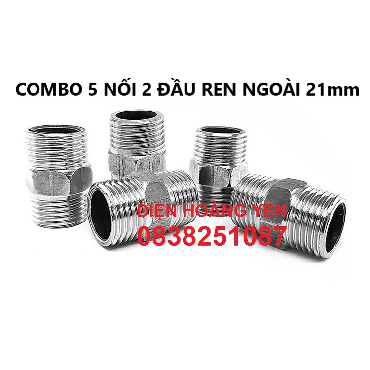 Combo 5 chiếc Nối 2 đầu ren ngoài inox ( Kép nối inox Ren 1/2 )