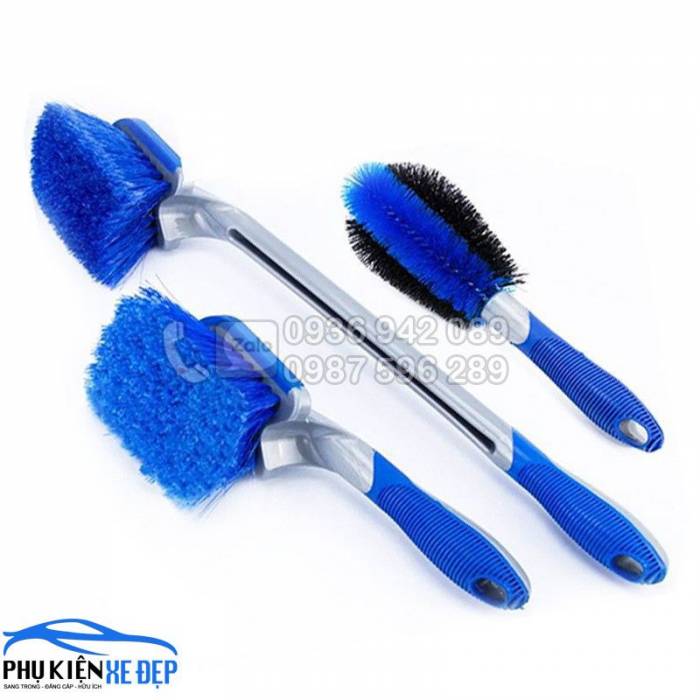 Combo 3 Dụng Cụ Rửa Xe Bàn Chải Cọ Rửa Bánh Xe, Kết Hợp Vệ Sinh Cho Hộ Gia Đình Màu Xanh