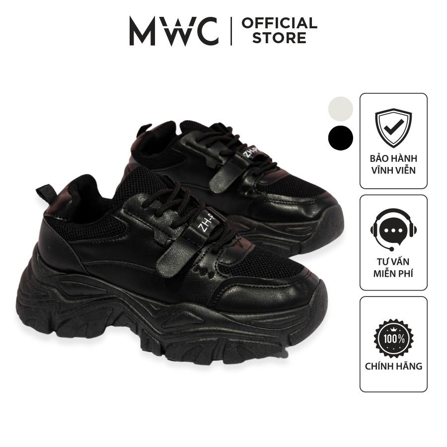 Giày mwc 0689 - giày thể thao nữ đế cao, sneaker nữ chất da đế tăng chiều cao basic thời trang