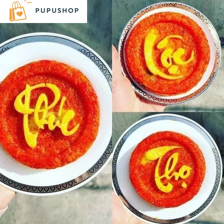 Pupushop Bộ Khuôn Làm Xôi Bánh Phúc Linh Hình Tròn Chữ Phúc Lộc Thọ Chất Liệu Nhựa PP Đường Kinh 12Cm