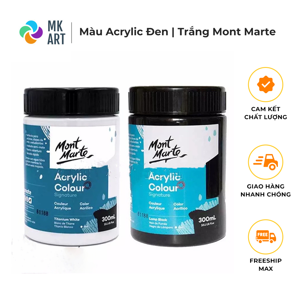 Màu Đen Trắng Acrylic Mont Marte hũ 300ml