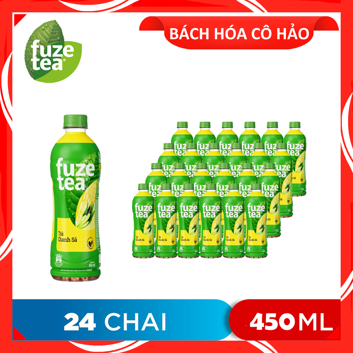 THÙNG 24 CHAI TRÀ CHANH SẢ LEMON TEA LEMONGRASS FUZE TEA 450ML