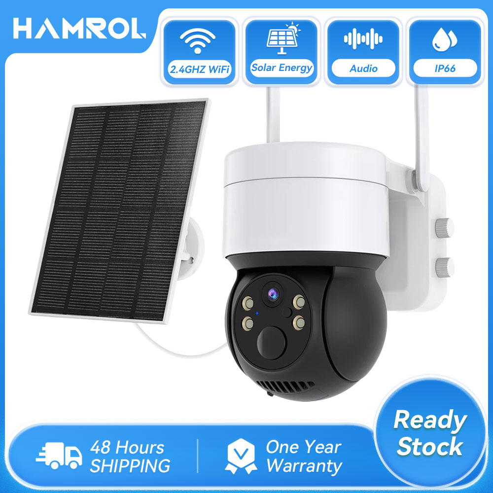 Hamrol 3MP WIFI Solar Panel PTZ IP Camera Rechargeable Battery PIR Human Detection Outdoor Wireless CCTV Security Camera