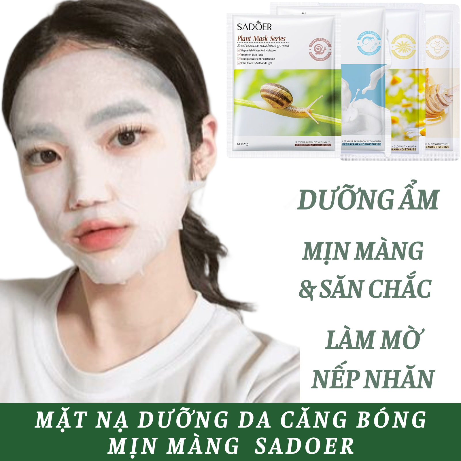 Mặt nạ SADOER ,dưỡng trắng cấp ẩm mờ thâm nám, bổ sung Collagen, giảm mụn