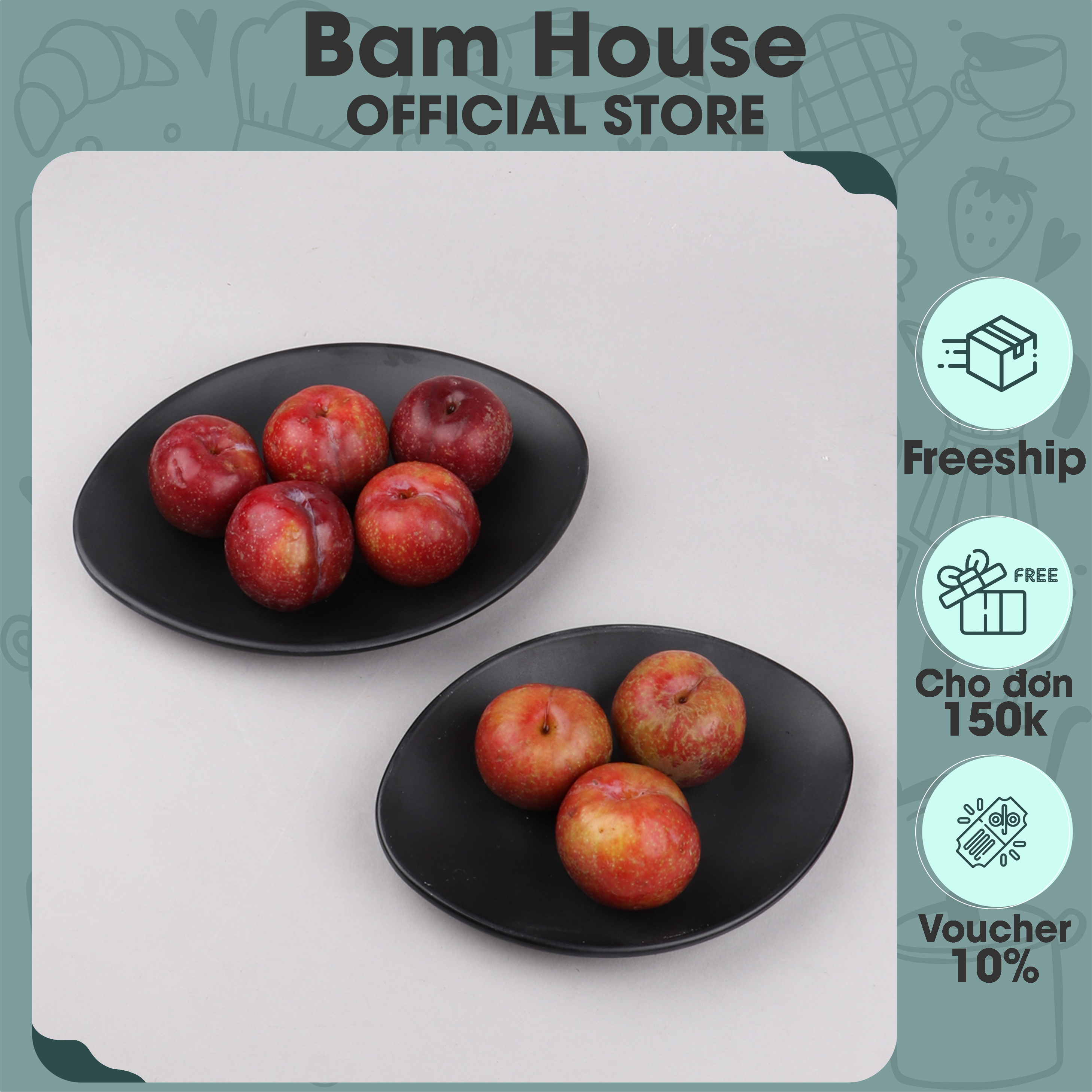 Dĩa nhựa oval Bam House chất liệu melamine đen nhám 16x12cm cao cấp DOV03 - Dĩa oval Dia oval