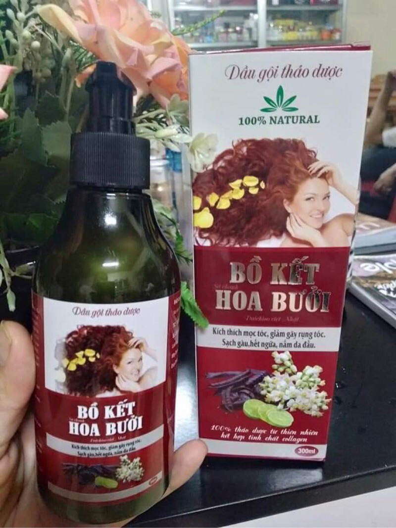 Dầu gội đầu Thảo dược Bồ Kết Hoa Bưởi, Màu đỏ- Chai 300ml