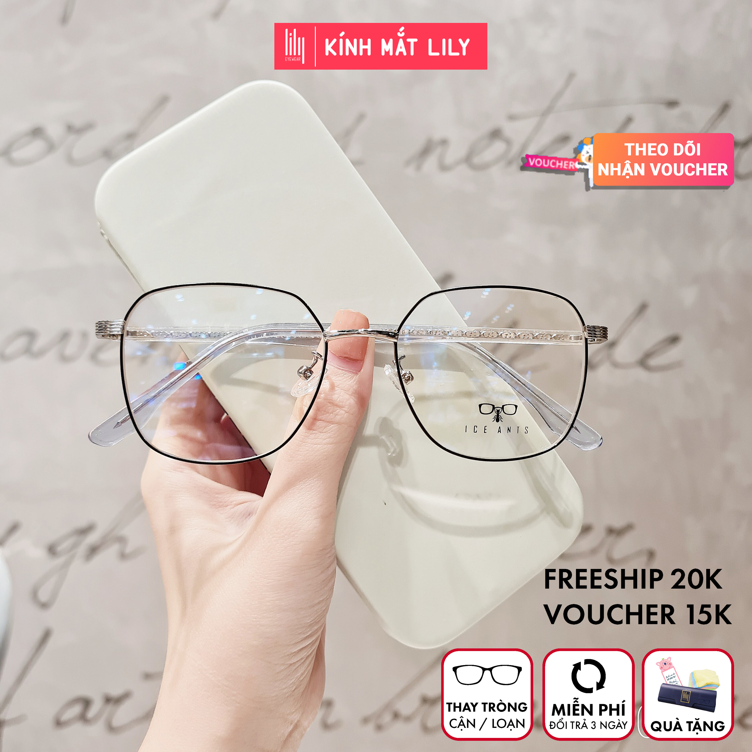 Gọng kính cận kim loại mắt tròn Lilyeyewear 1013 nhiều màu một size kèm quà