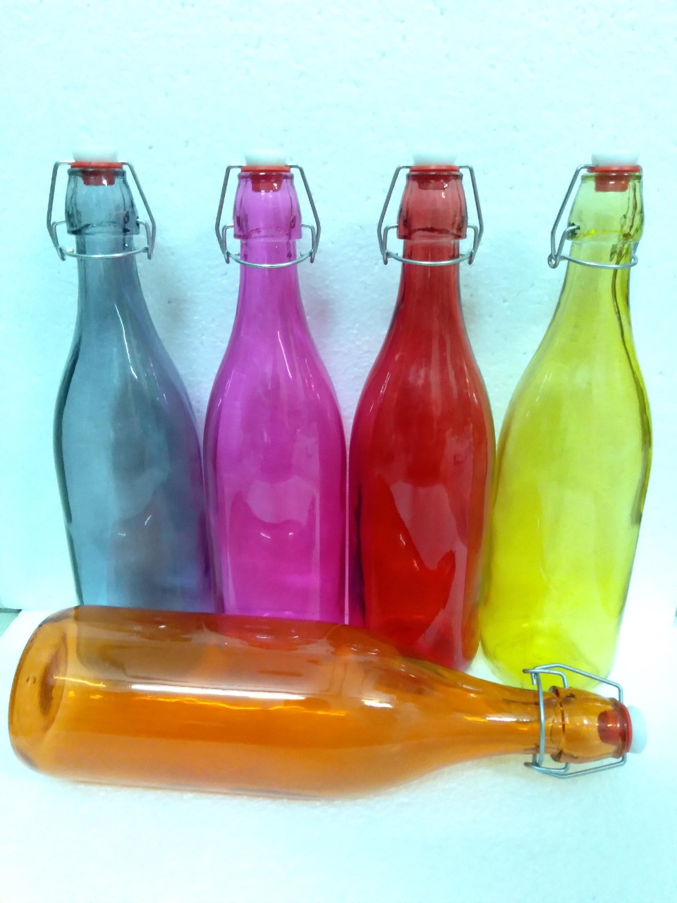 Chai thủy tinh màu nắp gài 1 lít 1000ml cao cấp - chai tròn gài 1 lít - chai thủy tinh lớn