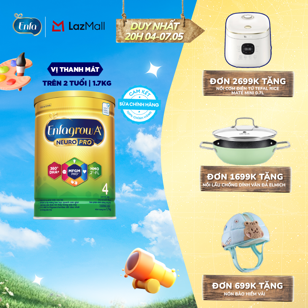 [DUY NHẤT 25-29/04 MUA LÀ CÓ QUÀ] Sữa Bột Enfagrow A+ Neuropro 4 1.7kg với DHA giúp phát triển não bộ cho Trẻ Từ 2 – 6 Tuổi