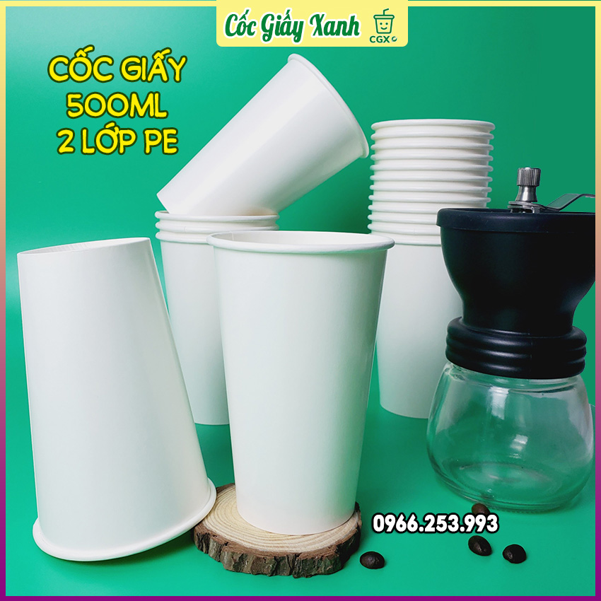 50 LY GIẤY XANH 500ml Dùng Bán Cafe, Trà Sữa Siêu Đẹp, Lịch Sự, Đảm Bảo Kín Kẽ Không Lo Gỉ Nước