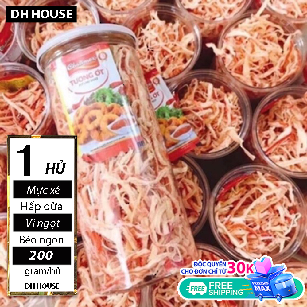 Hủ 200gr Mực tươi phơi 1 nắng hấp nước dừa tươi, đặc sản Nha Trang (Date: 06 tháng kể từ ngày sản xuất) - Đồ ăn vặt nhà làm siêu ngon. DHHOUSE