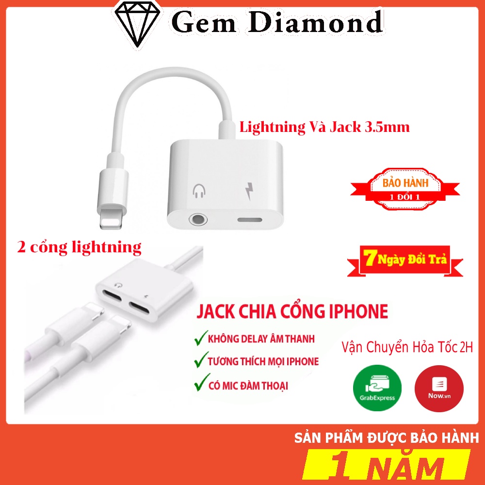 Jack Chuyển Đổi Vừa Sạc Vừa Cắm Tai Nghe 3.5 (Chia 2 Cổng Chân Lightning Cho Các Dòng iPhone) cáp chia cổng lightning