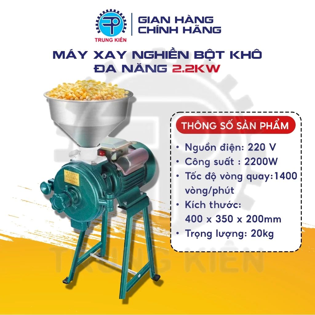 Máy xay nghiền bột khô đa năng 2.2KW nghiền tốt tiêu , cà phê, vỡ ngô đa năng - Trung Kiên
