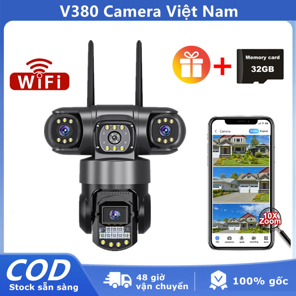 Camera V380  PTZ 3 Mắt 15.0M Zoom Siêu Nét, Wifi Không Dây Ngoài Trời