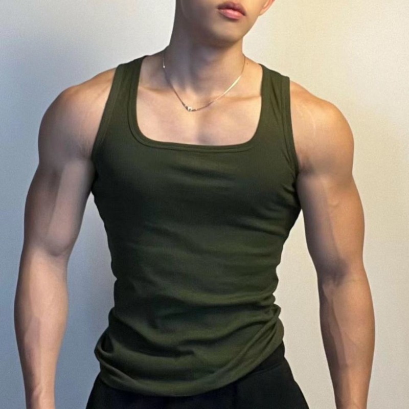 Men's Green Round Neck Tank Top, Sports & Street Style
