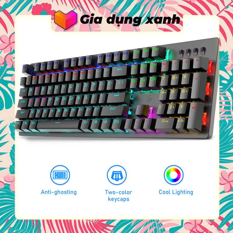 HP GK100F Bàn Phím Cơ Thật Có Dây Hỗn Hợp Bàn Phím Đèn Nền Chơi Game 104 Phím Bàn Phím Chống Xung Đột Đèn LED Có Thể Điều Chỉnh Cho PC Office Home