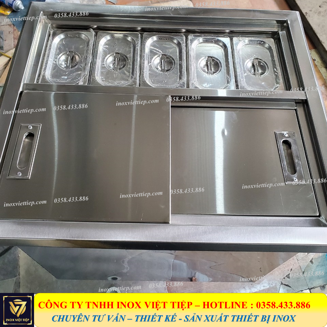 Thùng đá inox âm bàn 5 khay 65xr52xc40 inox 304