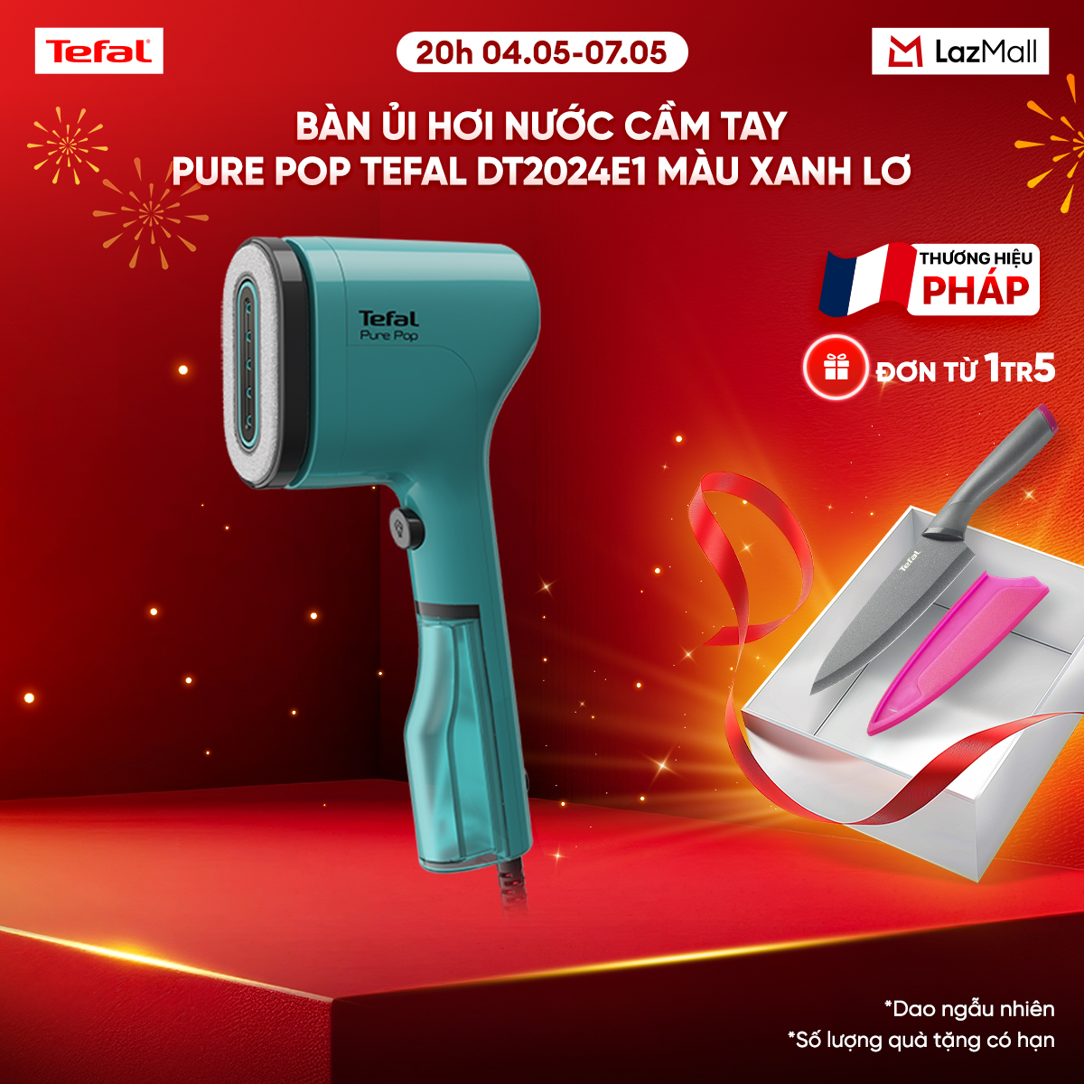 Bàn ủi hơi nước cầm tay Pure Pop Tefal DT2024E1 màu xanh lơ