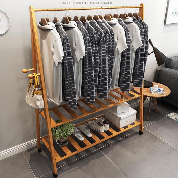 Giá treo quần áo chữ A 2 tầng thưa bằng tre 80cm - Tủ treo quần áo RE0227