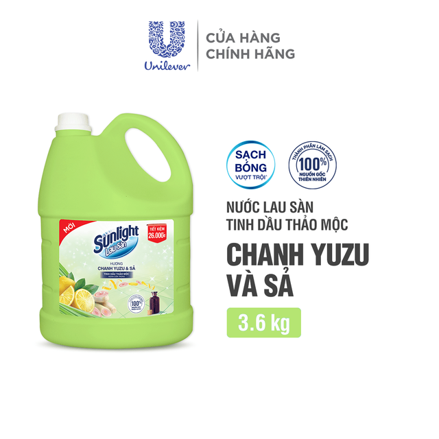Nước lau sàn sunlight thiên nhiên chanh yuzu & sả chai 3.6kg