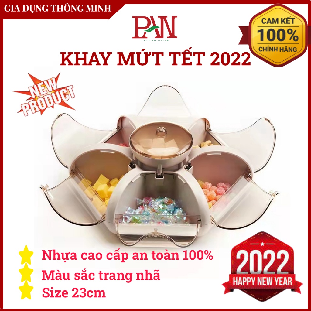 Khay mứt, bánh kẹo tết, hộp mứt tết nhiều loại lựa chọn, hộp đựng bánh kẹo 6 nhánh hoa biểu tượng tết đoàn tụ gia đình