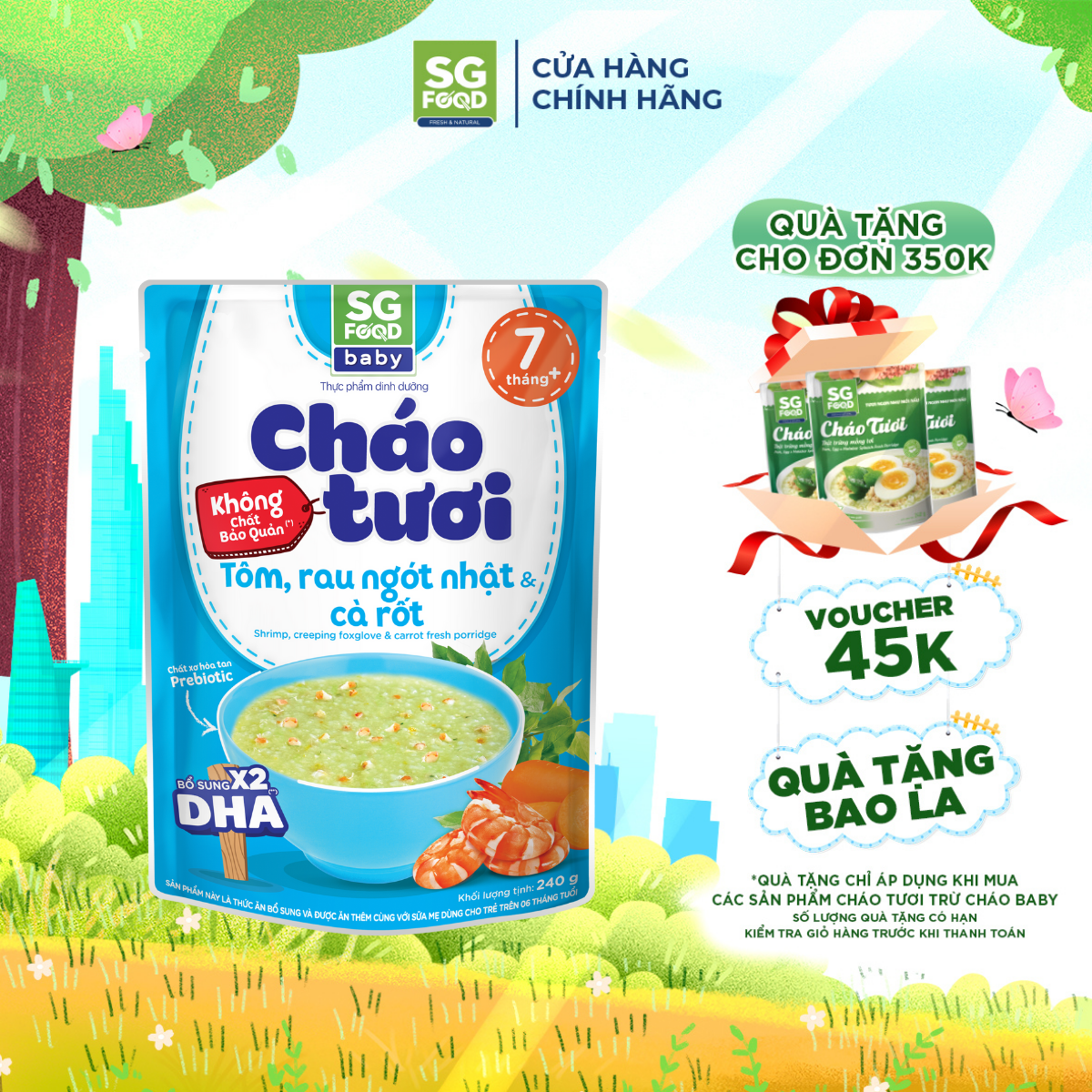 Cháo Tươi Baby Sài Gòn Food Tôm, Rau Ngót Nhật & Cà Rốt 240G