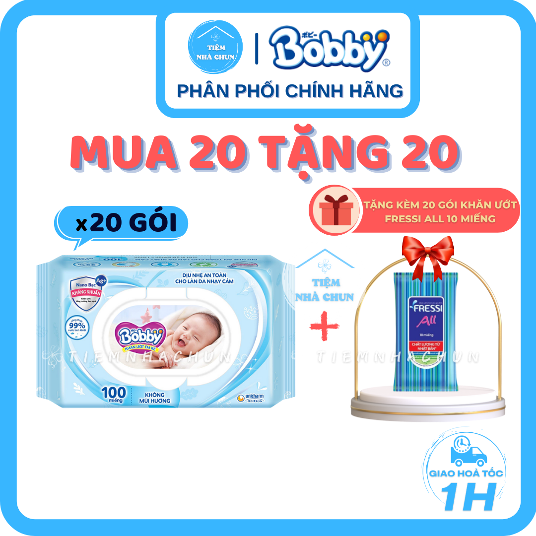 - sỉ 1 thùng 20 gói 100 miếng - khăn giấy ướt em bé bobby care không mùi/ không hương - nhi.tnl / tiemnhachun / tiệm nhà chun