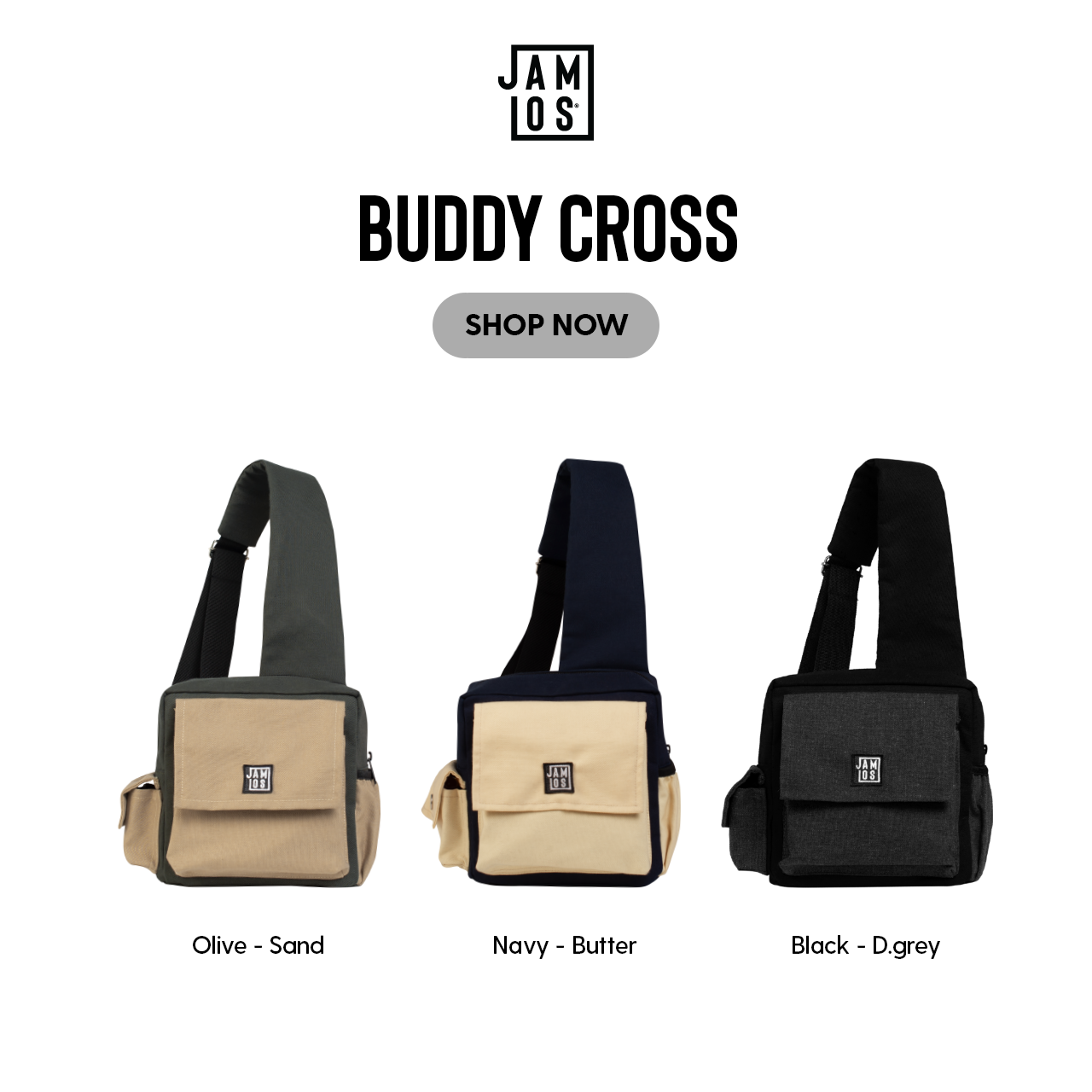 Jamlos Buddy Cross - Túi đeo chéo dáng hộp sau lưng trước ngực thời trang đa dụng tiện ích vải canvas nhiều ngăn