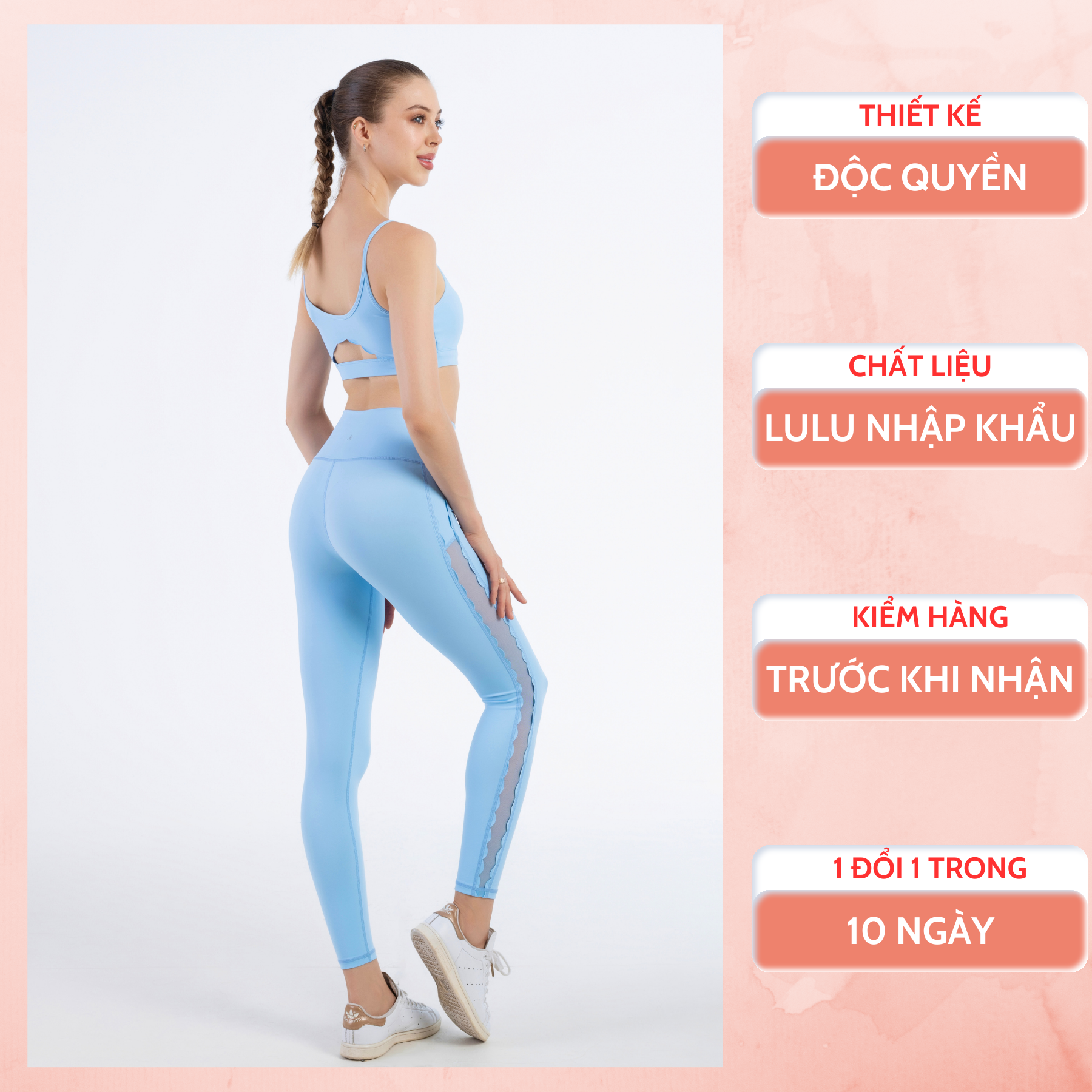 Bộ đồ tập yoga, gym, thể thao thương hiệu Ahani yoga, bra cutout tinh tế, quần legging cạp cao mix lưới, kèm đệm mút màu xanh mint