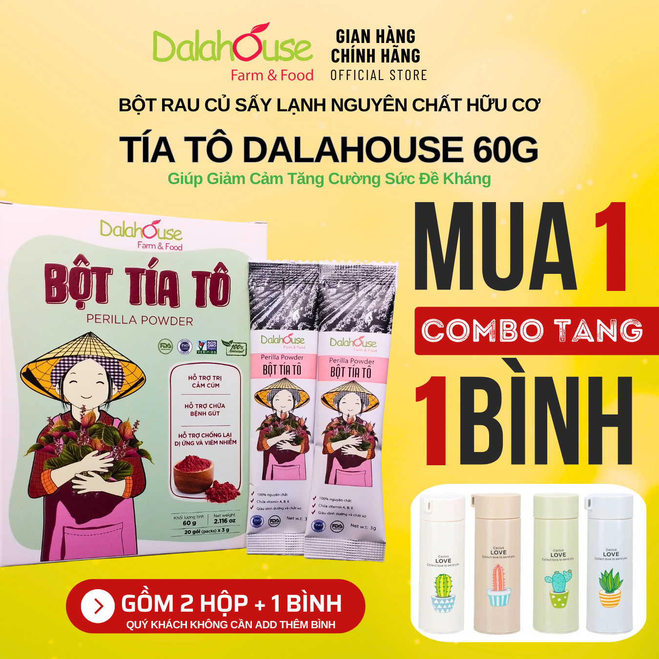 Bột tía tô dalahouse 60g - giảm đau nhức xương khớp, giải biểu, giải cảm, làm đẹp da - bột rau hữu cơ sấy lạnh