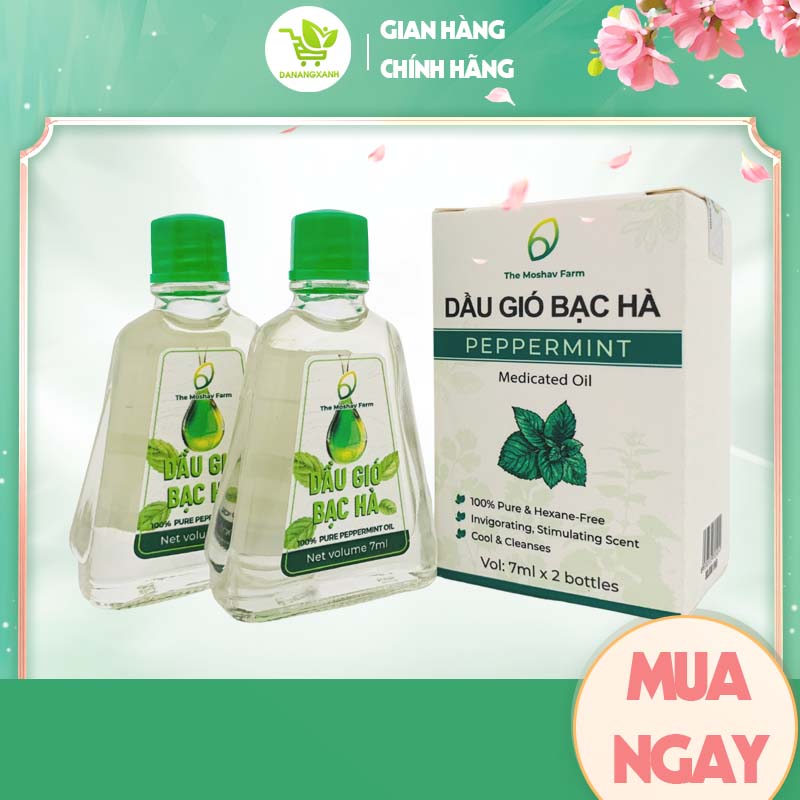 Dầu gió bạc hà the moshav farm hộp 2 chai chiết xuất từ 100% lá bạc hà tươi, giúp giảm đau