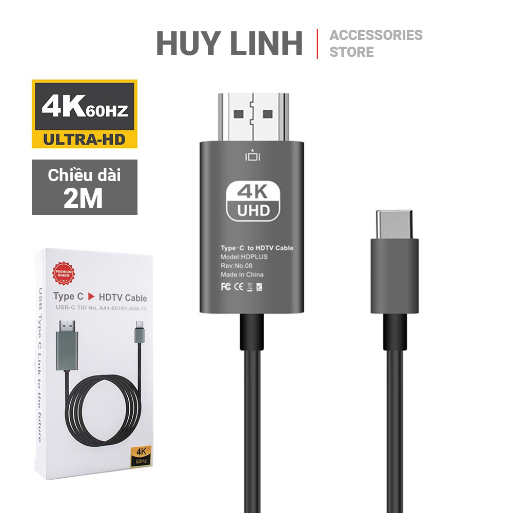 Cáp chuyển type-c 3.1 to hdmi hdtv cable premium maker mẫu xịn hỗ trợ 4k60hz dài 2m