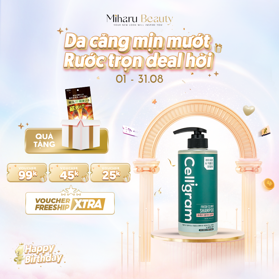 Dầu gội sạch dầu mát lạnh dành cho tóc dầu bết dính - Celligram Fresh Clinic Shampoo 500ml