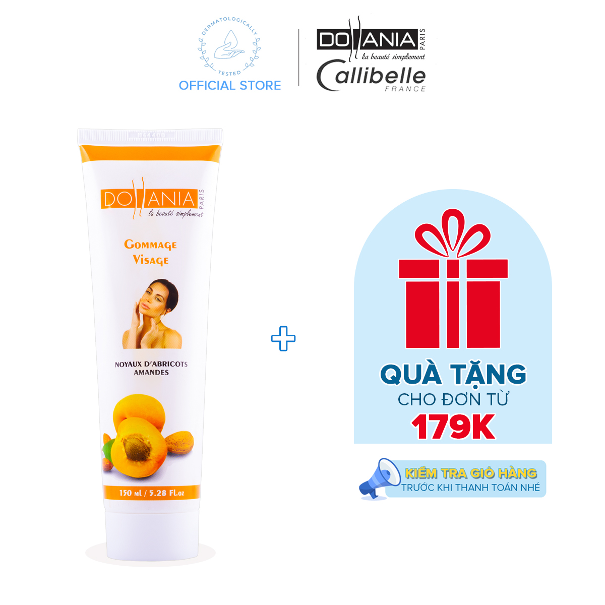 Kem tẩy tế bào chết cho da mặt Dollania Tinh Chất Mơ 150ml