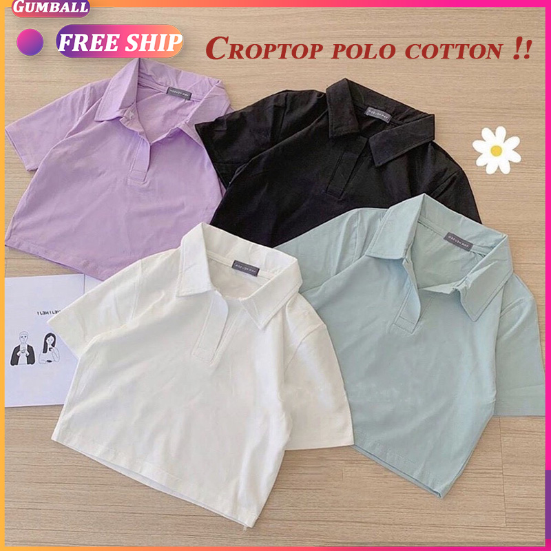 Áo Croptop Nữ Croptop Tay Ngắn Croptop Polo Freeisze Dáng Ôm Trơn Cổ Bẻ Chất Vải Cotton Mềm Thoáng Mát Cá Tính