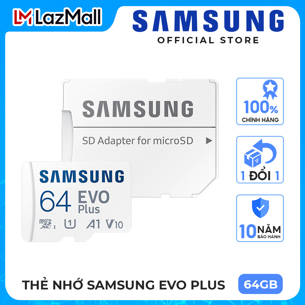 Thẻ nhớ Samsung Evo Plus 64GB 128GB 256GB 512GB MicroSDXC Thẻ nhớ Micro SD tốc độ đọc 100MB/s 1 Đổi 1 Bảo Hành 10 năm