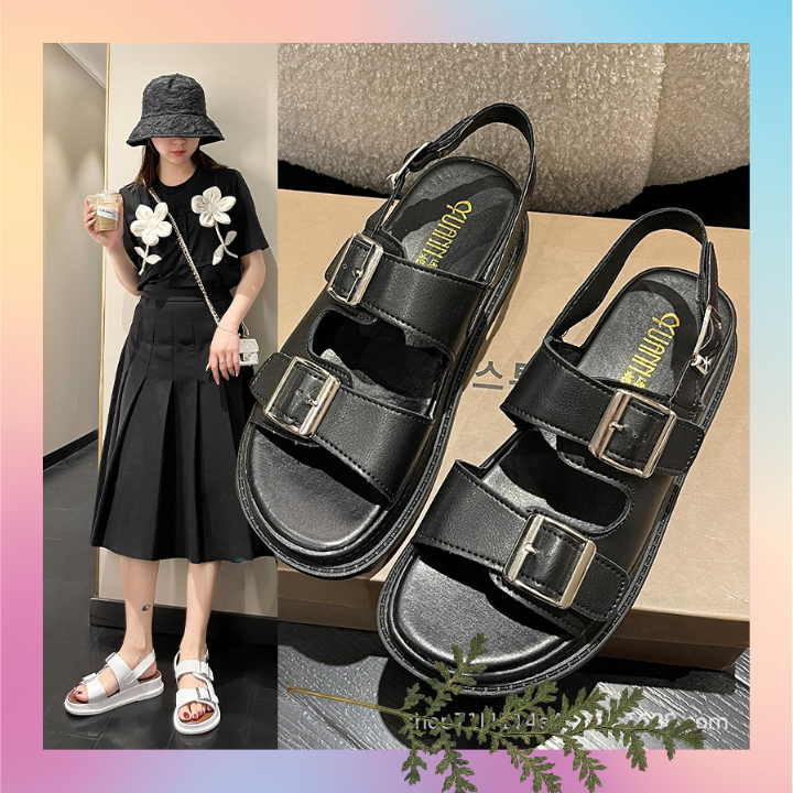 Giày sandal 2 quai khóa, đế bánh mì cao 2cm
