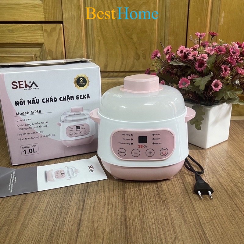 Nồi Nấu Cháo Chậm Seka Chính Hãng, Nồi Nấu Cháo Chậm SEKA 1 Lít GT68, Nồi Nấu Cháo Chậm Hẹn Giờ Thông Minh SEKA, Nồi Đa Năng Ninh, Hầm, Cách Thủy, Nấu Cháo Cho Bé Ăn Dặm,Chưng Yến Tiện Lợi – BH 12 Tháng