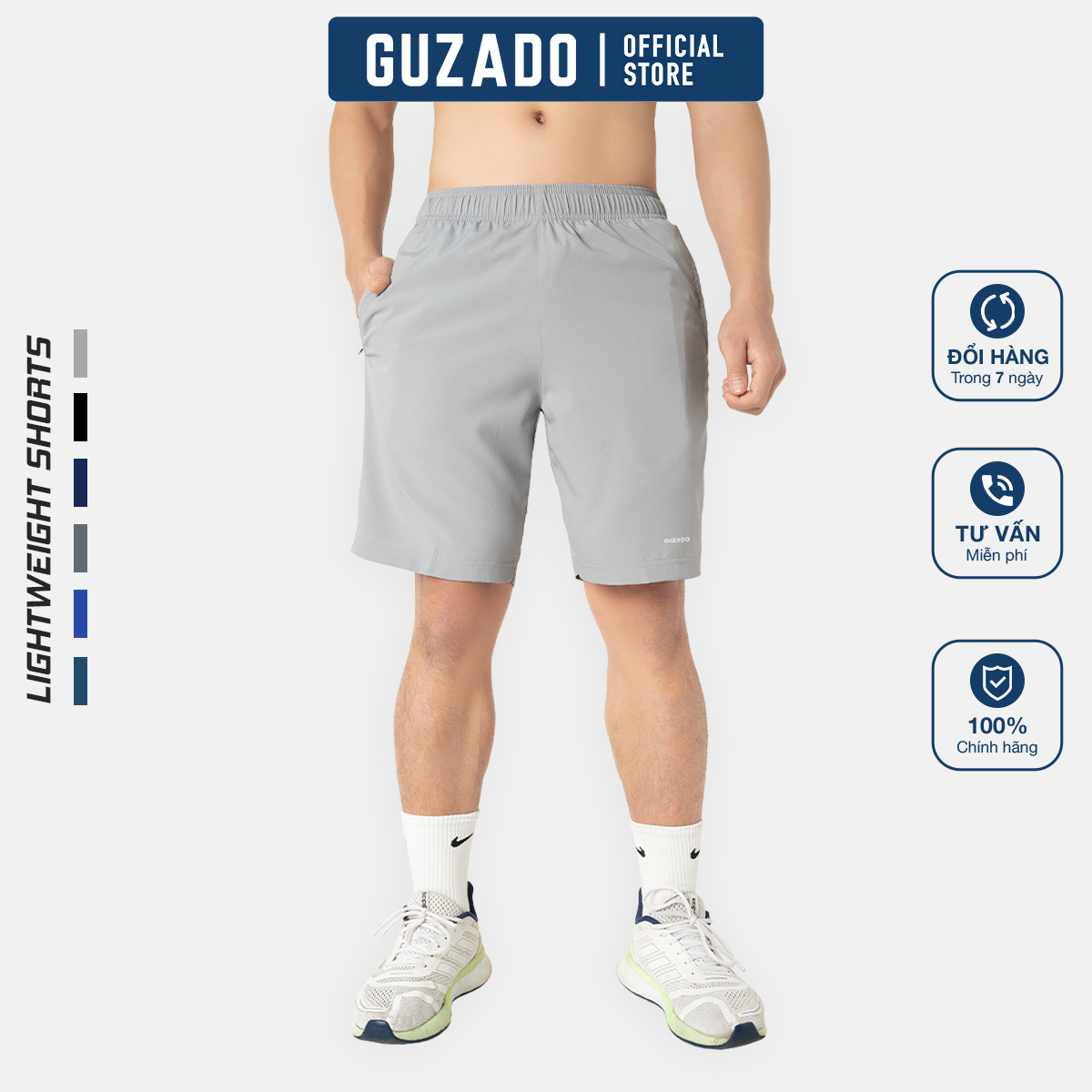 Quần Đùi nam Guzado GSR01 vải gió thể thao siêu nhẹ, co giãn thoải mái phù hợp chạy bộ, chơi tennis, mặc ở nhà