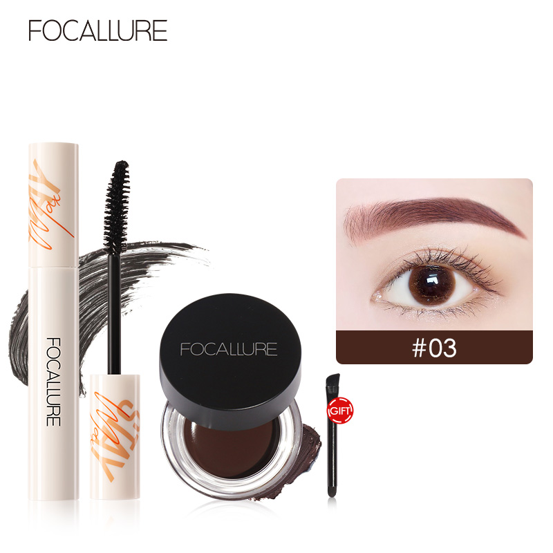 FOCALLURE Bộ Gel kẻ chân mày + Mascara chuốt mi chuyên nghiệp - INTL