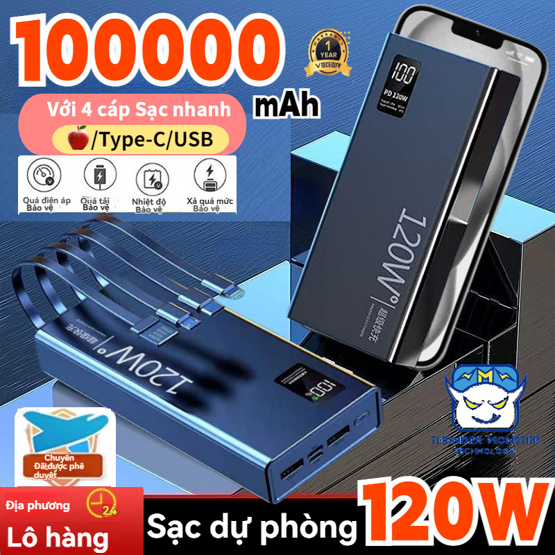 100% Genuine Backup Battery 100000Mah, Fast Charging, Comes with 4 Cables, Portable Backup Battery 100000Mah