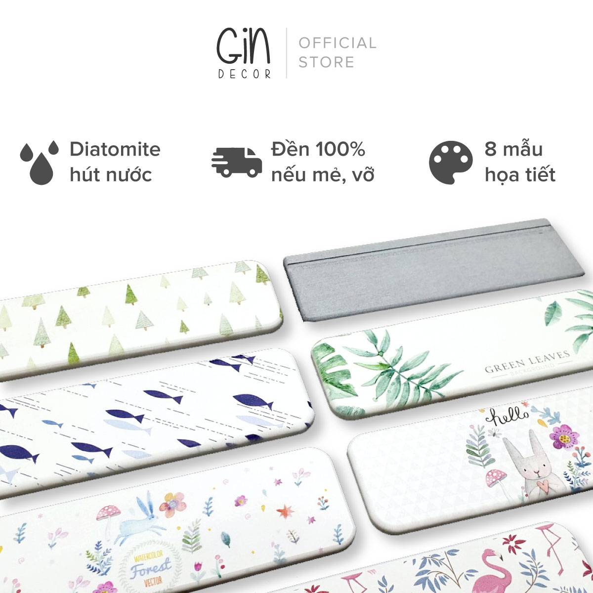 Thảm đá Diatomite Mini 22x7cm hút nước để xà bông bàn chải ly nước rửa tay (công nghệ Nhật Bản) (Nhiều mẫu mới)