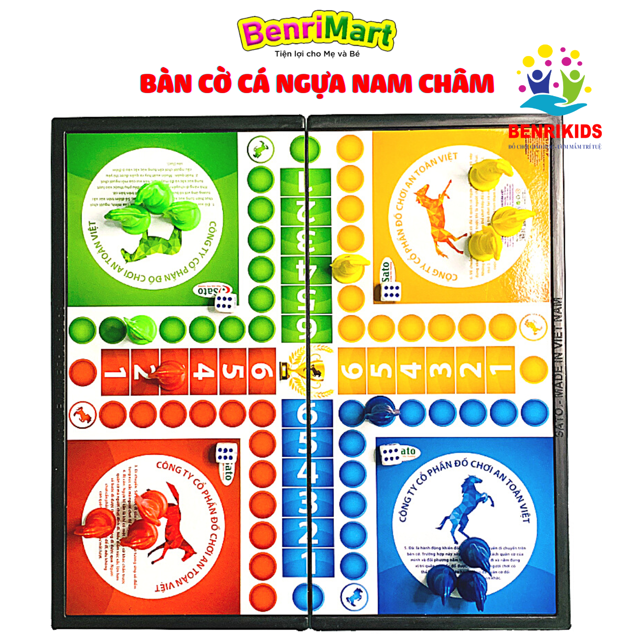Bộ bàn cờ cá ngựa nam châm bằng ngựa nguyên sinh trò chơi cá ngựa vui nhộn cho bé từ 1 đến 5 tuổi