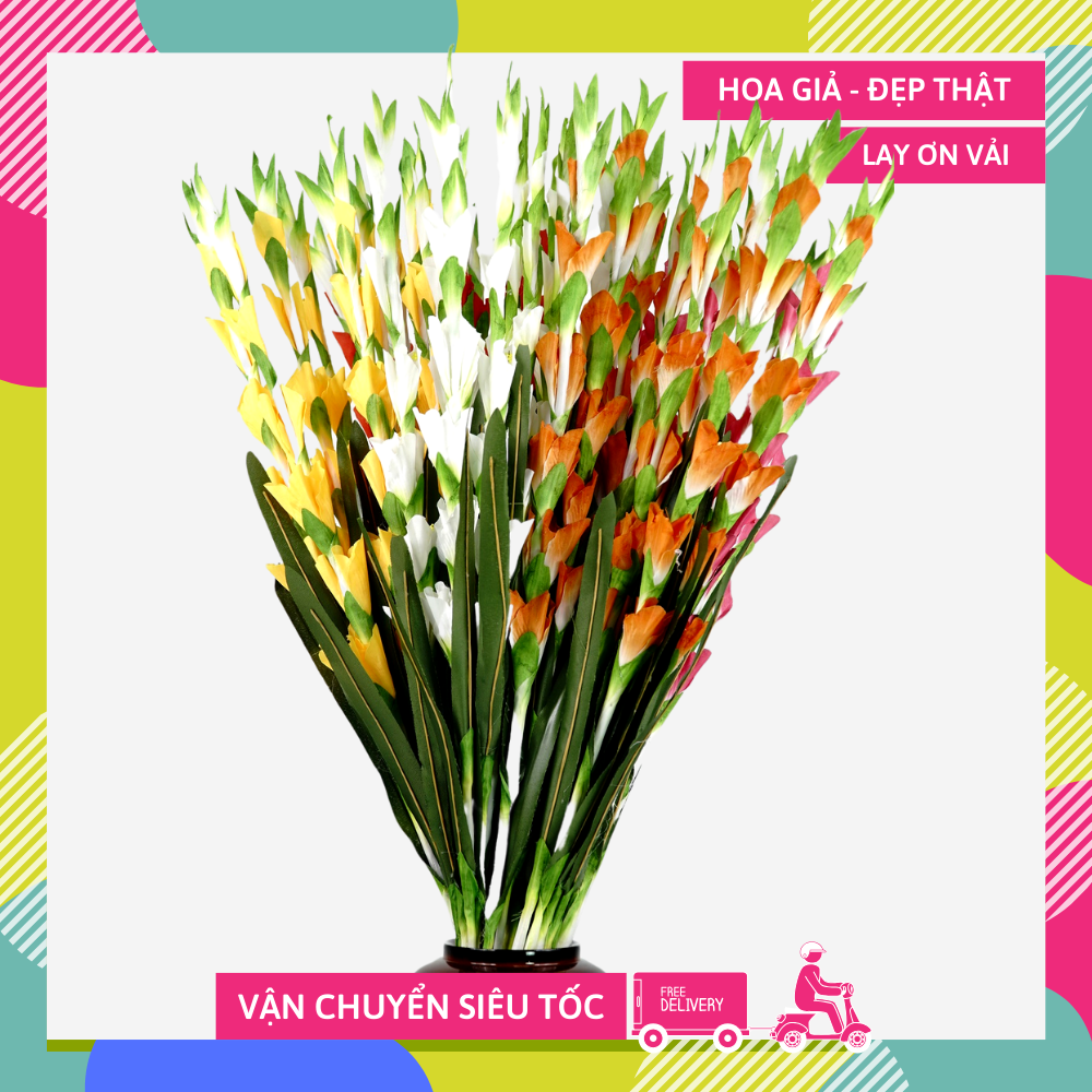 Hoa giả đẹp, cành hoa Lay ơn giả hoa vải màu sắc tự nhiên cành dài 83cm - Hoa loại đẹp