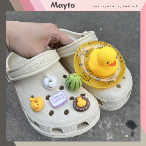 Set Jibbitz, Sticker, Charm 3D chủ đề vịt vàng DIY gắn Dép Crocs, Cross, Dép Sục, Cá Sấu MayTo