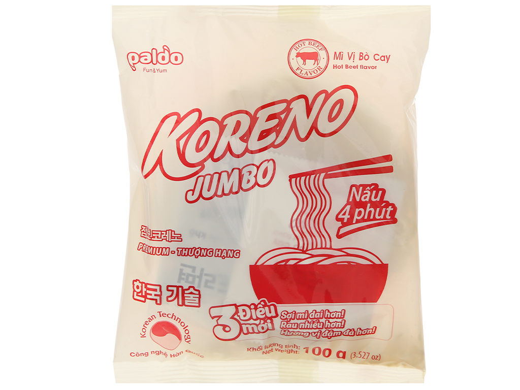 Mì Lẩu Koreno Jumbo  ( Combo 5 gói ) Bò Cay - Kim Chi