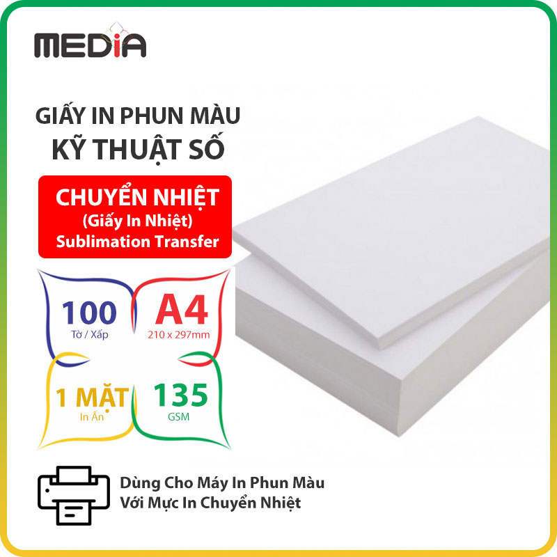 Giấy In Chuyển Nhiệt Media A4 135gsm 100 Tờ, Sublimation Transfer Paper