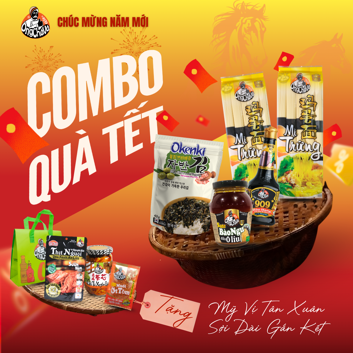 Combo Quà Tết Mì Khô Đỏ Lửa - Bào Ngư Bùng Vị